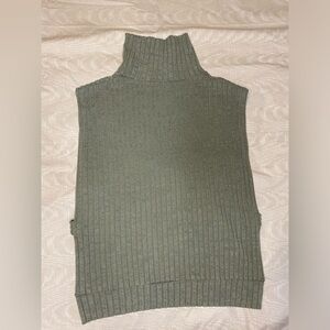 Green Ribbed Turtleneck Sweater Vest